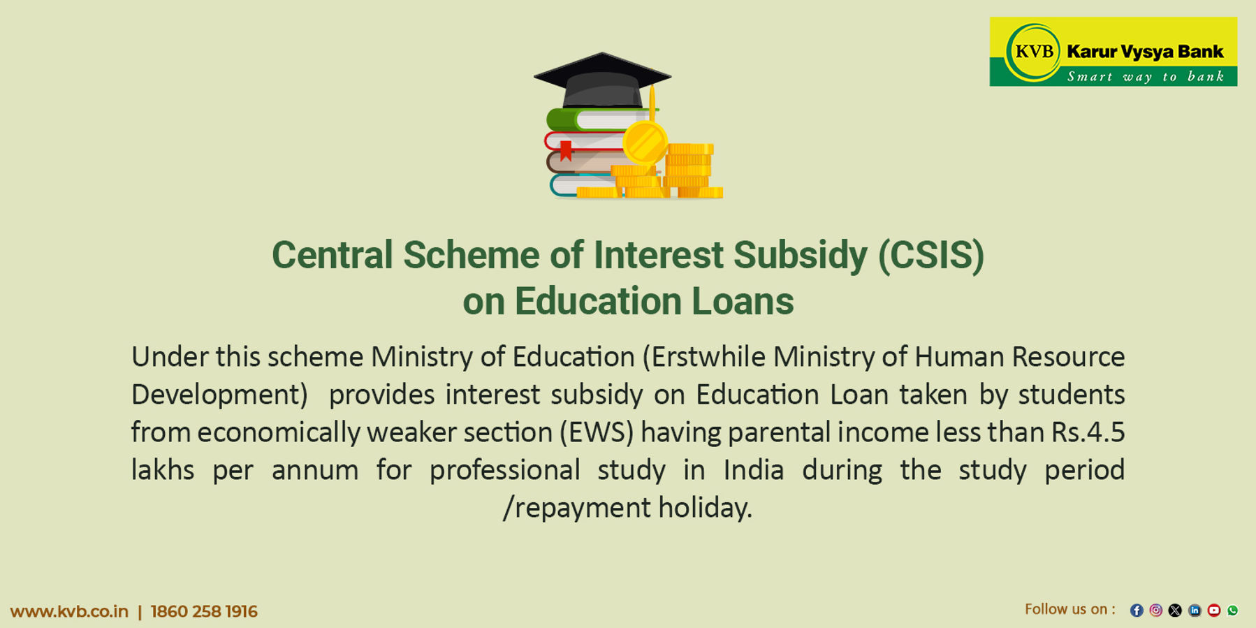 Central Scheme of Interest Subsidy(CSIS) on Education Loans